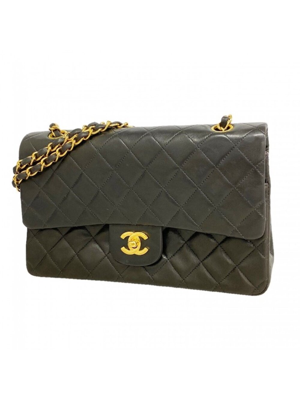 Chanel Shoulder Bag Quilted Lambskin Black Gold
